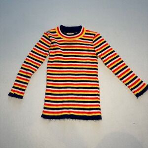 Vintage 70s Little World Sweater Girls Red Yellow Blue Striped‎ Mod Groovy Disco